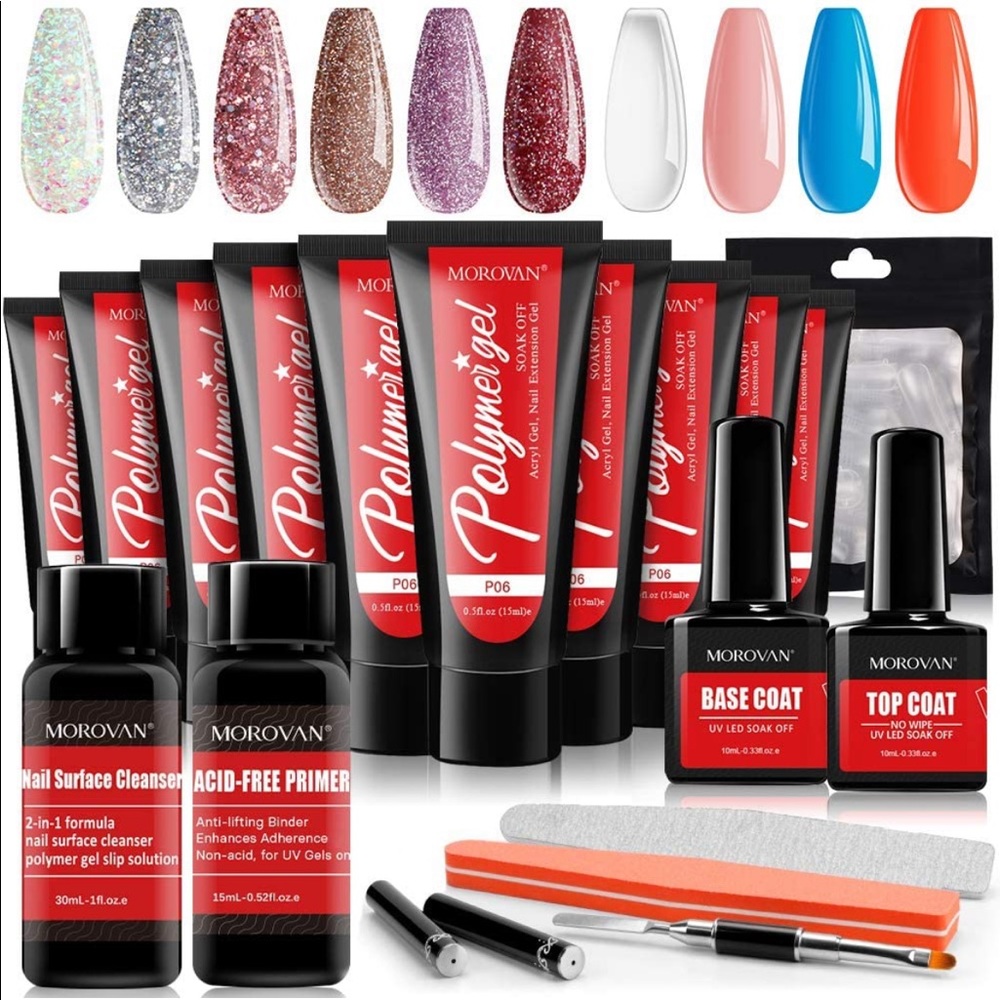 Poly gel nail manicure set.